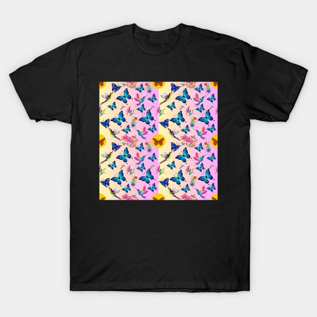 Butterflies hummingbirds and flowers T-Shirt by Stephen